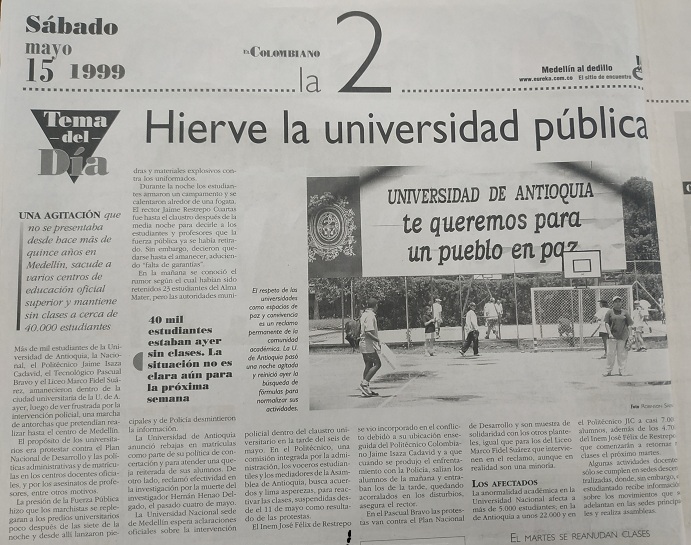 Fotografía tomada de la edición del 15 de mayo de 1999 del periódico El Colombiano.