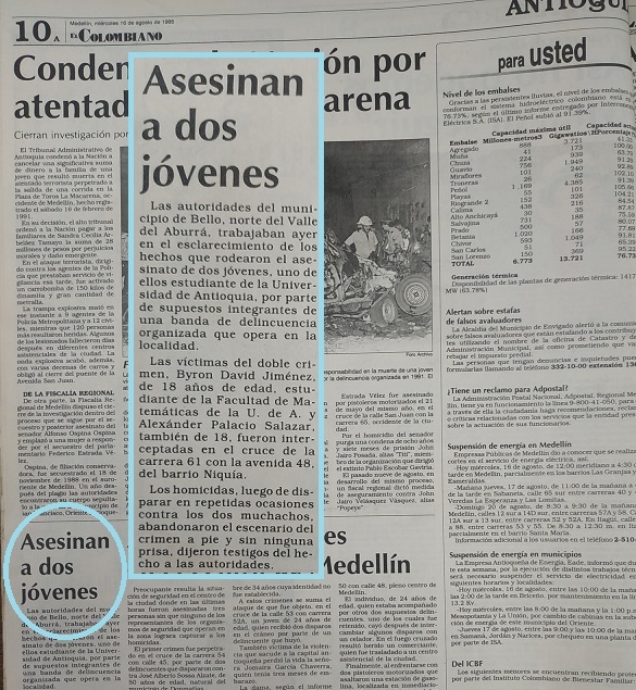 Fotografía tomada de la edición del 16 de agosto de 1995 del periódico El Colombiano.