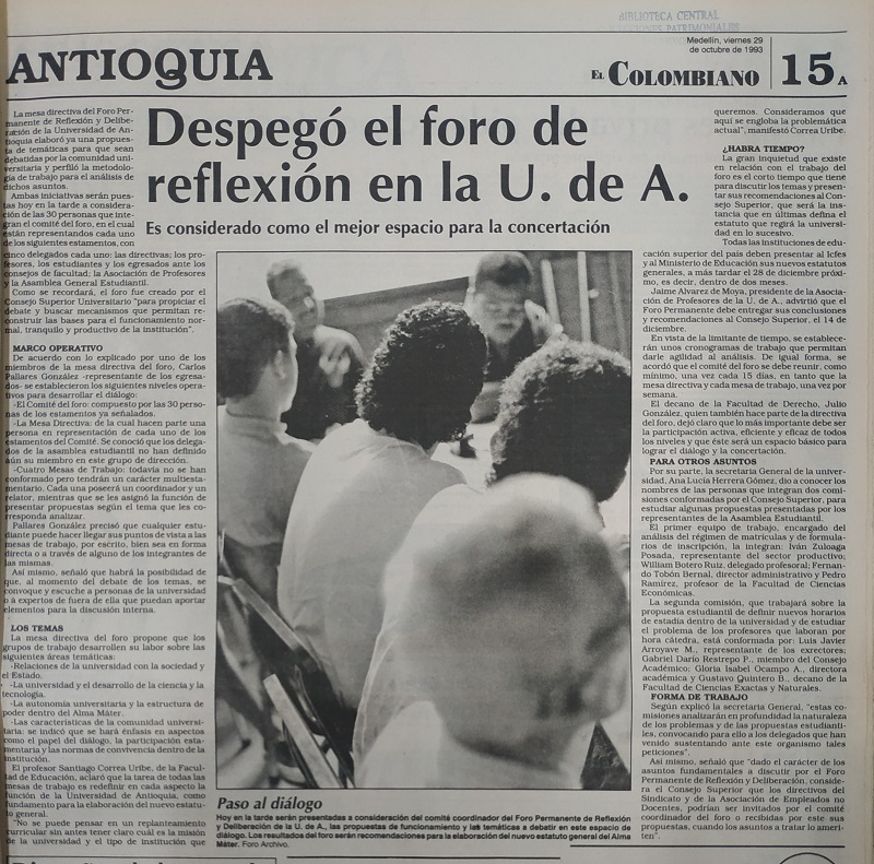 Fotografías tomadas de la edición del 29 de octubre de 1993 del periódico El Colombiano.
