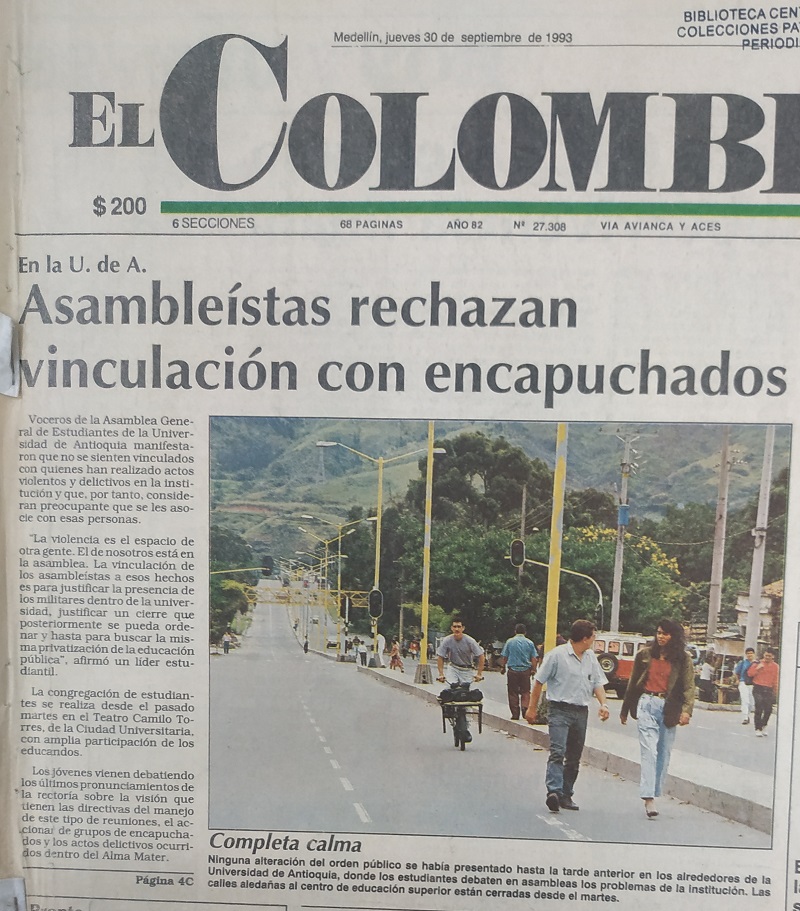 Fotografías tomadas de la edición del 30 de septiembre de 1993 del periódico El Colombiano.