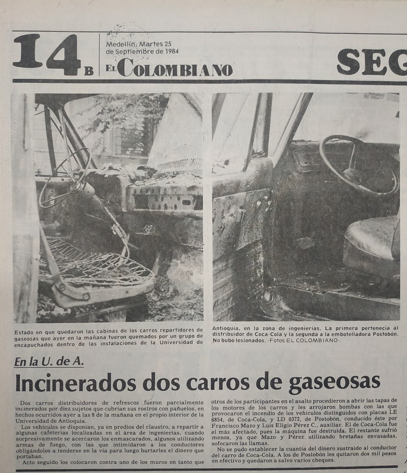 Fotografía tomada de la edición del 24 de septiembre 1984 del periódico El Colombiano.