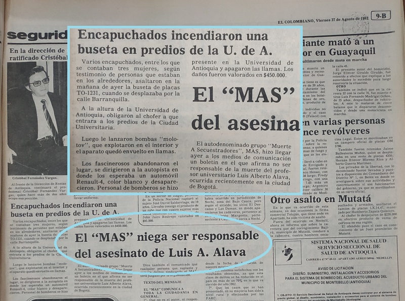 Fotografía tomada de la edición del 27 de agosto de 1982 del periódico El Colombiano.