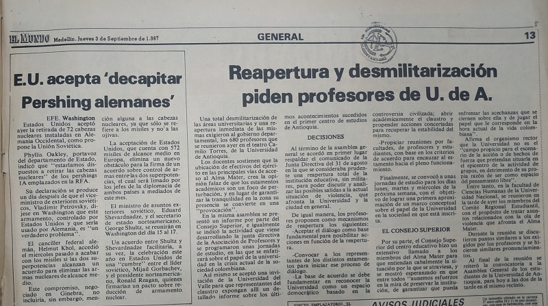 Fotografía tomada de la edición del 3 de septiembre 1987 del periódico El Mundo.