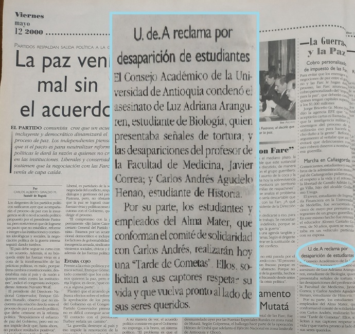 Fotografía tomada de la edición del 12 de mayo del 2000 del periódico El Colombiano.