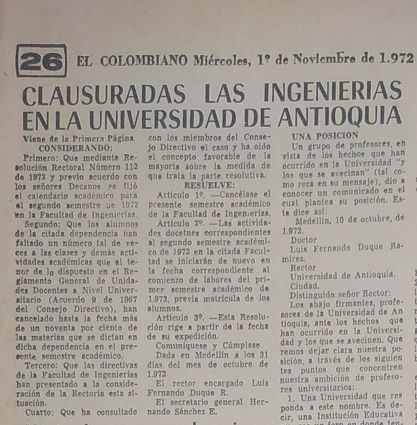 Fotografías tomadas de la edición del primero de noviembre de 1972 del periódico El Colombiano 