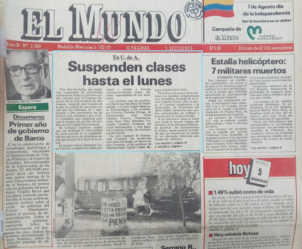 Fotografía tomada de la edición del 5 y 6 de agosto de 1987 del periódico El Mundo