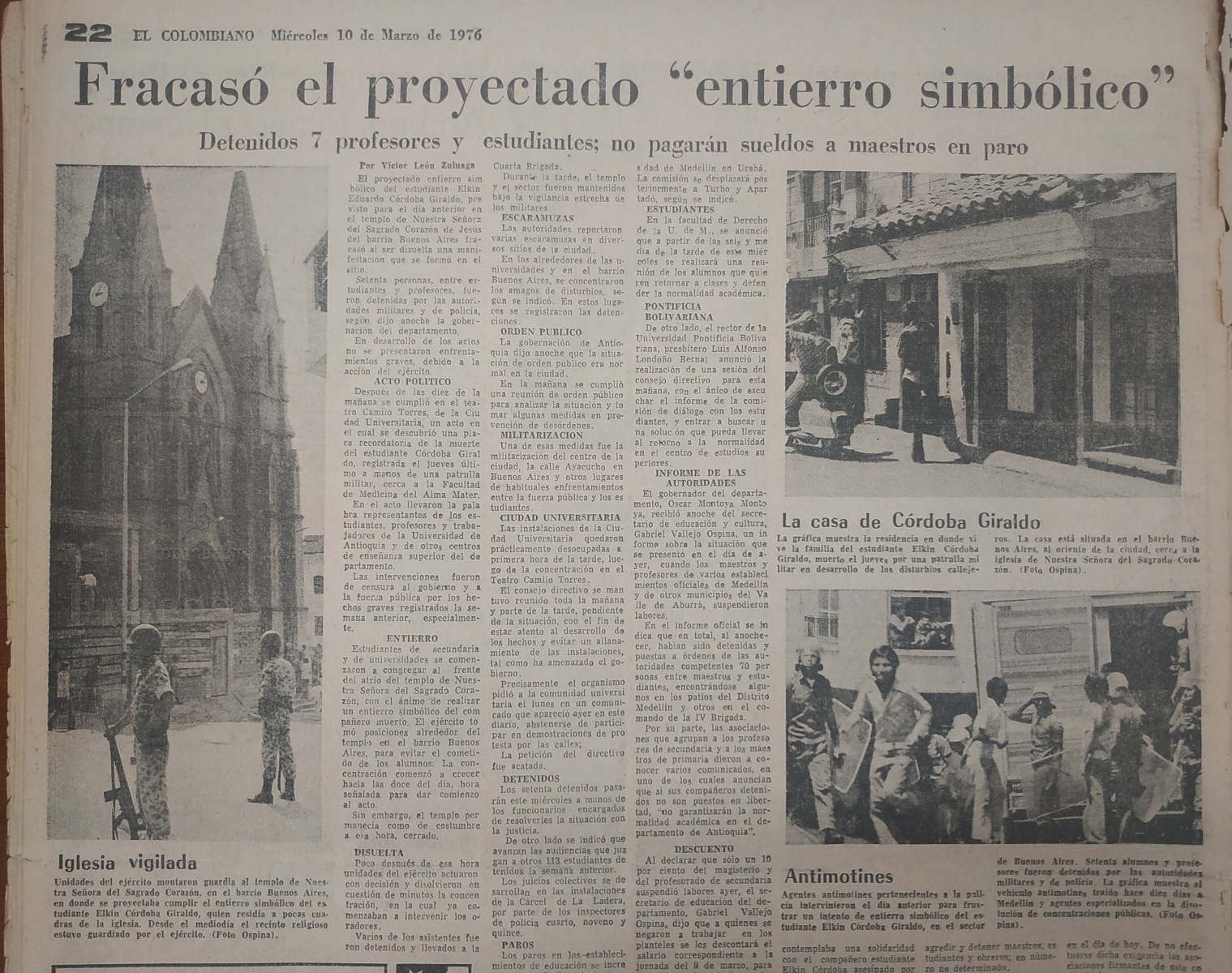 Fotografías tomadas de la edición del 10 de marzo de 1976 del periódico El Colombiano 