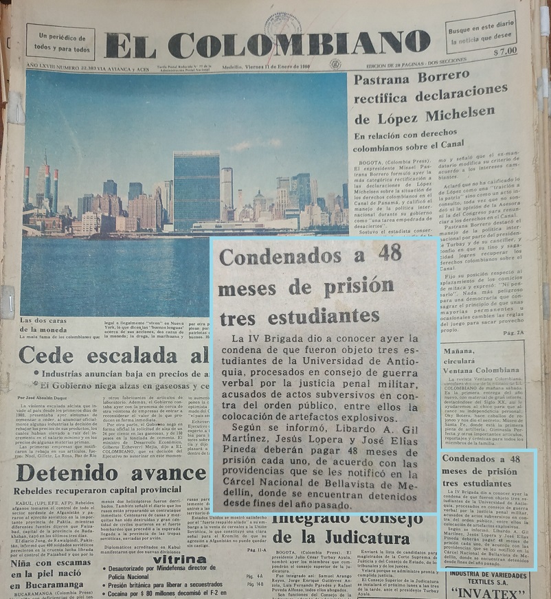 Fotografía tomada de la edición del 11 de enero de 1980 del periódico El Colombiano