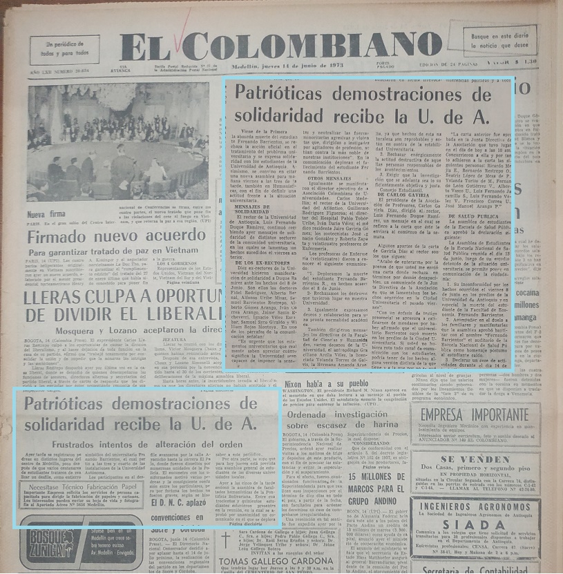 Fotografías tomadas de la edición del 14 de junio de 1973 del periódico El Colombiano 