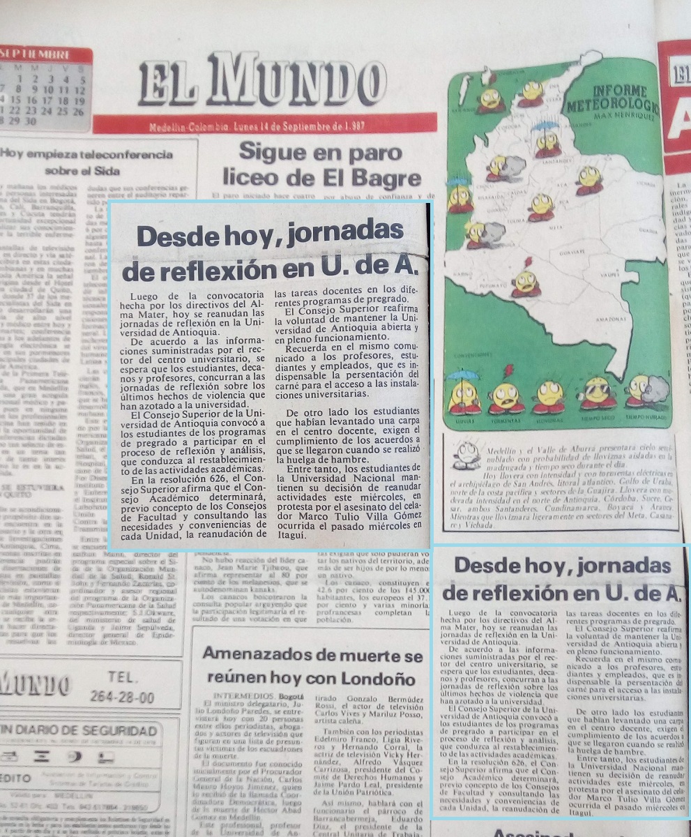Fotografía tomada de la edición del 14 de septiembre de 1987 del periódico El Mundo