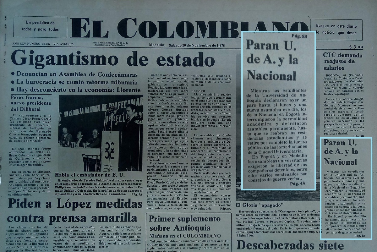 Fotografía tomada de la edición del 20 de noviembre de 1976 del periódico El Colombiano