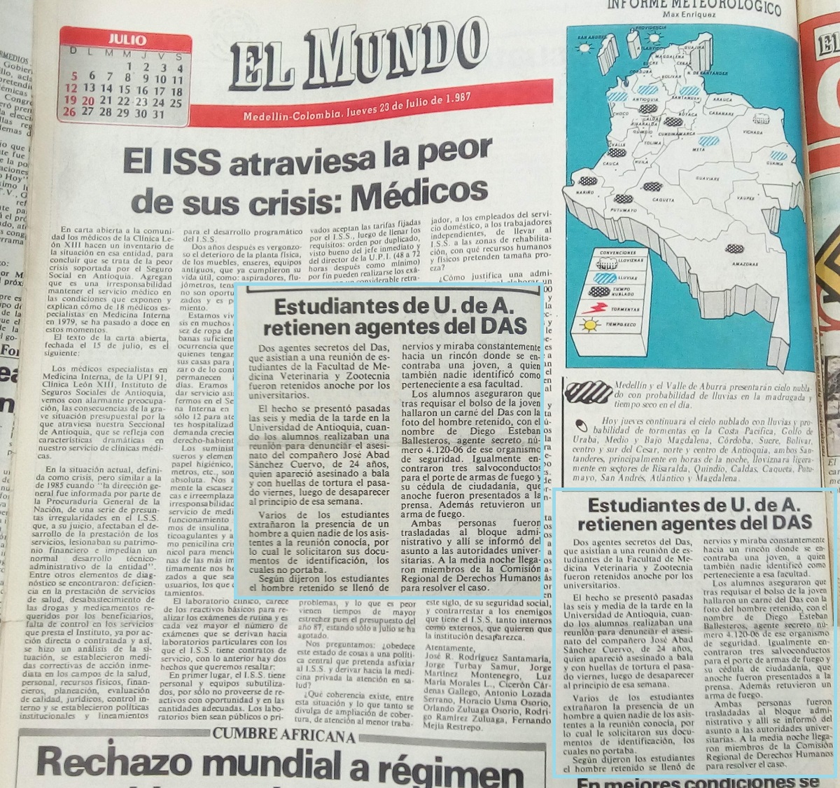 Fotografía tomada de la edición del 23 de julio de 1987 del periódico El Mundo
