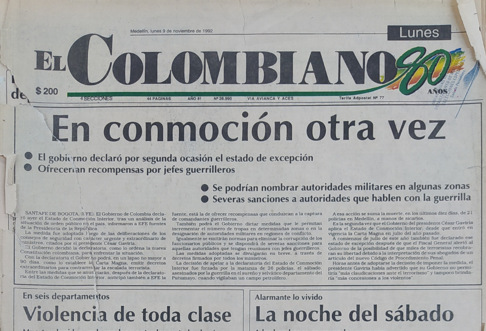 Un recuerdo de La Ceja en noviembre de 1992